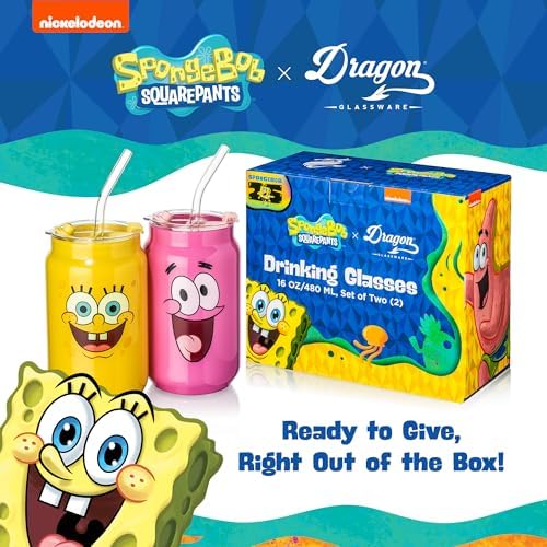 Dragon Glassware x SpongeBob SquarePants Glass Cups, 16 oz Set of 2 - Faces - Image 7