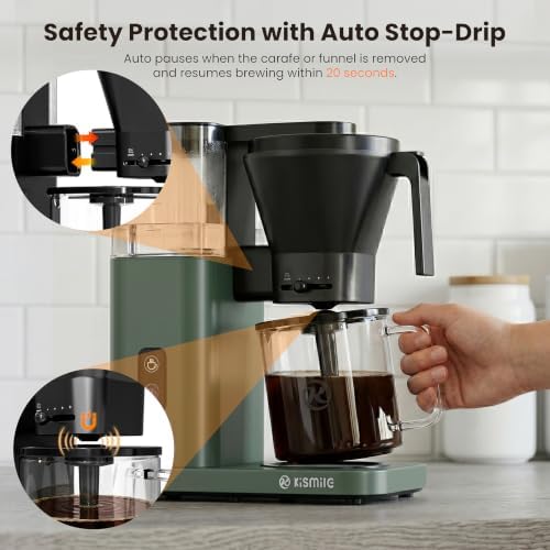 Kismile SCA Certified 8-Cup Coffee Maker, 6-Min Quick Brew, Hot & Cold Brew Coffee Machine, Adjustable Flow Control, Magnetic Anti-Drip, Keep Warm, DIY Manual Mode, Dishwasher Safe, Olive Green - Image 6