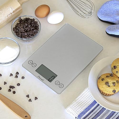 Escali Arti Glass Food Scale Digital Countertop Kitchen, Baking and Cooking Scale with Nutrition and Calorie Counter, 15-Pound Capacity, 9" x 6.5" x .75", Shiny Silver - Image 6