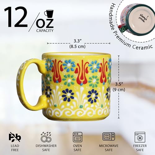 Handmade Espresso Cups, 12 oz Colorful Cups for Coffee Lovers, Coffee Cup Set of 4, Microwave & Dishwasher Safe Mug, Ceramic Coffee Cup with Holder - Image 2