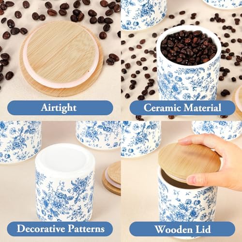 AnyDesign Chinoiserie Floral Ceramic Kitchen Canisters Sets Vintage Blue Flower Clear Storage Jar with Airtight Lids for Home Kitchen Countertop Decor Flour Sugar Tea Spice Container, Set of 3 - Image 5