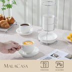 MALACASA 4 OZ Porcelain Espresso Cups with Saucers and Metal Stand Set of 4, Stackable Cappuccino Cups, White Expresso Shots Cup Set for Coffee Drinks, Latte, Tea - Image 3
