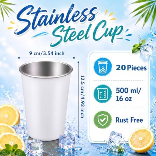 Mimorou 20 Pack 16 oz Stainless Steel Cups Metal Cup, White - Image 2