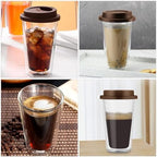 Double Wall Glass Coffee Cup Reusable with Silicone Lid 350ml - Image 3