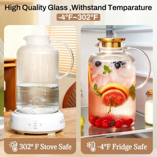 Buaic Glass Pitcher with Lid,128 oz Classic Vertical Stripes Water Pitcher - Image 5