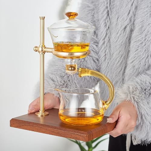 YUDIZWS Semi Automatic Tea Set,Magnetic Teapot,Semi Automatic Drip Rotating Glass Teapot Set,Glass Teapot Lazy Chinese Glass Tea Set with Glass Teapot and Infuser,A - Image 4