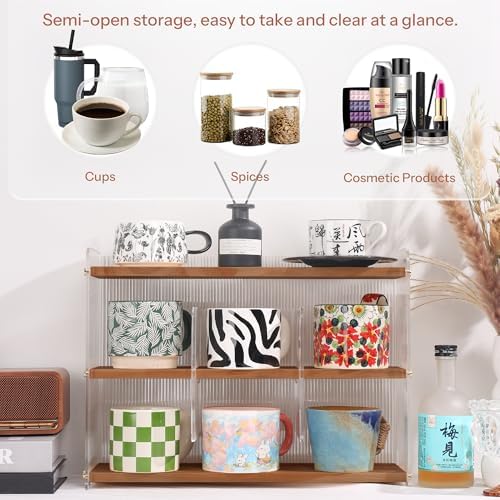 Coffee Mug Holder Wooden Cup Station Organizer 3-Tier Cup Holder for Coffee Bar Mug Display Rack for Countertop Mug Holder Shelf for Home Kitchen Nut Brown - Image 3