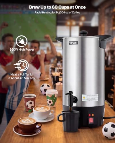 VEVOR Commercial Coffee Urn 60 Cups, 9.5 qt Hot Beverage Dispenser - Image 2