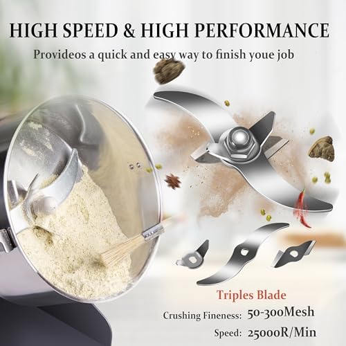 Grain Mill Grinder 2000g High Speed Food Grain Mill Stainless Steel Seeds Flour Nut Wheat Corn Spices & Seasonings Dry Grinder Electric Machine Grinder for Kitchen - Image 3
