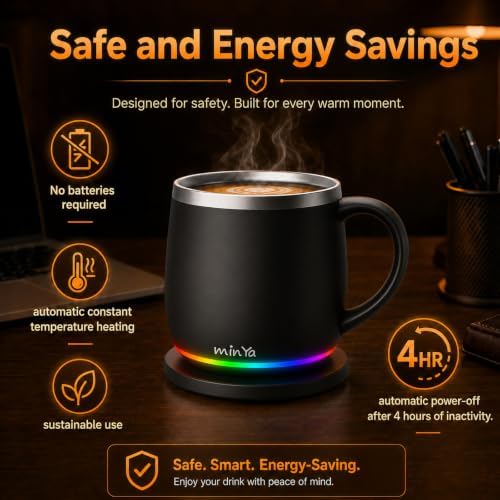 min Ya Temperature Control Smart Mug, 13.5 OZ, 3 Mode RGB LED Display, Self Heating Coffee Mug,Office/Home for Desk, Black - Image 2