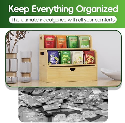 Bamboo Tea Organizer – Stackable Collection (2Tier w/Drawer) - Image 5