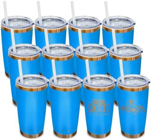 20 oz Tumbler Bulk Stainless Steel Tumblers with Lids and Straws Baby Blue by MetalyaTumblers