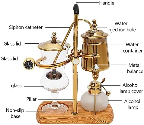 400ML Coffee Maker Belgian Luxury Royal Family Balance Syphon Coffee Maker Belgium Siphon Brewer Elegant Design Retro-Style Gravity Vintage Coffee Maker Vacuum Brewing System Copper - Image 4