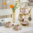 20 Pcs Porcelain Tea Set With Metal Holder,for 6 People,15 oz Teapot - Image 7