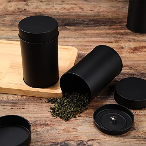6 Pack Metal Tea Tin Canister with Airtight Double Lids, 16 oz Round Tin Can for Loose Leaf Tea Storage, Reusable Black Food Container for Coffee, Spices, Sugar, Candy, Herbs(black) - Image 5