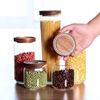 Glass Canisters Set of 5 for the kitchen, Glass Storage Container jars with Airtight Acacia Lid for Coffee Beans, Flour, Sugar, Rice and Spaghetti and etc - Image 4