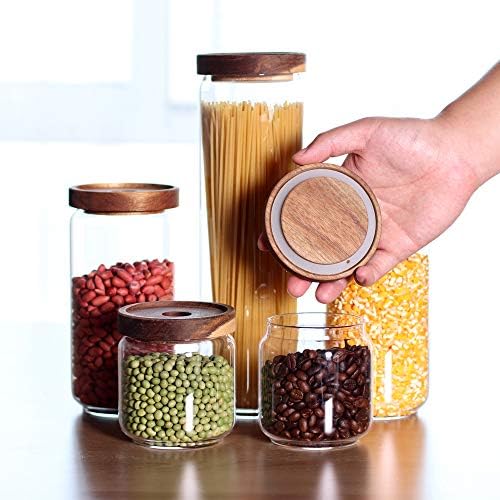 Glass Canisters Set of 5 for the kitchen, Glass Storage Container jars with Airtight Acacia Lid for Coffee Beans, Flour, Sugar, Rice and Spaghetti and etc - Image 4
