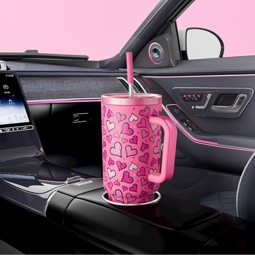 Meoky 40 oz Tumbler with Handle and Straw: Stainless Steel Insulated Tumbler with Lid and Straw - 100% Leak Proof Tumbler for Car Cup Holders - Travelers Commuters Workers, Blush Heart - Image 5