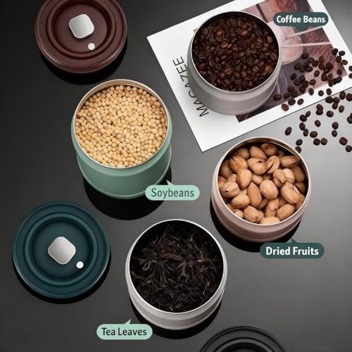 Vacuum Sealed Coffee Canister, 304 Stainless Steel, Airtight Press Type Lid, for Coffee Beans, Tea, Nuts (Green, 750, Milliliters) - Image 2