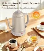 Gooseneck Electric Kettle 1L, 1000W, Pour-Over Coffee & Tea (Gold) - Image 3