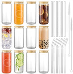 12PCS 20oz Glass Cups with Lids and Straws, 2 Cleaning Brushe by Morningrising