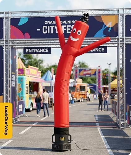 LookOurWay Air Dancers Wacky Waving Inflatable Tube Man Attachment - 7 Feet Tall Advertising Air Dancer Waving Man Inflatable Tube Guy - Blower Not Included - Red - Image 6