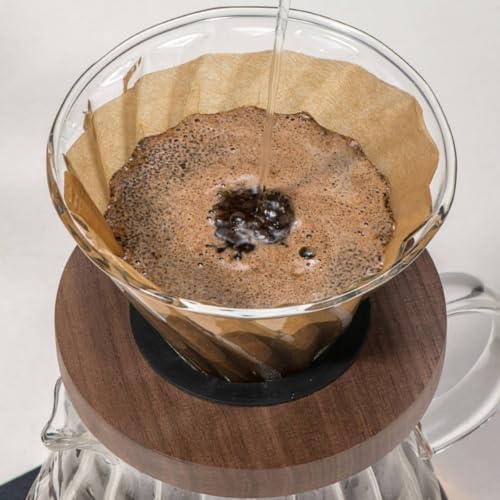Amagogo Coffee Equipment Pour Over Coffee Maker Set Dripper Carafe Kettle Manual Brew Kit With Clear Glass Server And Paper, White, 4-Piece Coffee Gift Box Bamboo Wood Filter Cup - Image 7