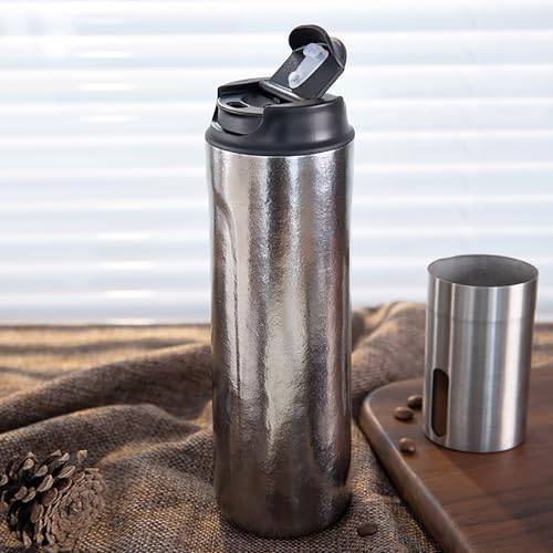 Titanium Water Bottle French Press Pot Milk Frother Coffee Cups Double Layer Thermal Insulation (lce flower) - Image 4