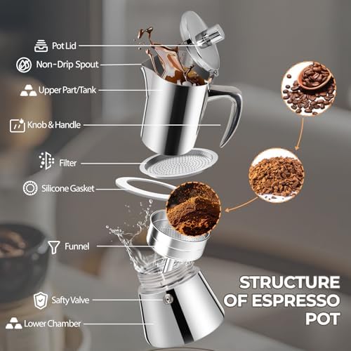 304 Thickened Stainless Steel Uncoated 4 Cup Moka Pot Coffee Maker - Image 4