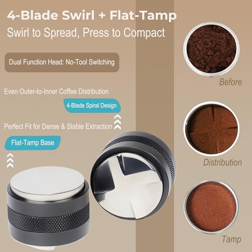 51mm Coffee Distributor and Tamper, Dual Head Espresso Leveler Fits 51mm Portafilter for Barista Express, Stainless Steel Espresso Distribution Tool - Image 6