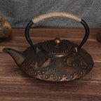 Cast Iron Teapot, Bronze 0.9L Tea Kettle Japanese Tetsubin Tea Pot with Stainless Steel Infuser for Loose Leaf Cast Iron Tea Pot for Stovetop Carp Patterns - Image 2