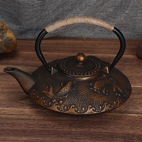 Cast Iron Teapot, Bronze 0.9L Tea Kettle Japanese Tetsubin Tea Pot with Stainless Steel Infuser for Loose Leaf Cast Iron Tea Pot for Stovetop Carp Patterns - Image 2