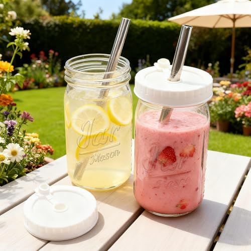 Mapoxy 32oz Mason Jars Cups with Plastic Lids & Straws 6 Pack - Image 4