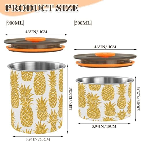 Stainless Steel Coffee Storage Containers with Airtight Lid, Golden Glitter Pineapple 30oz Food Storage Container Kitchen Canister for Tea, Coffee Beans, Ground, Sugar Storage - Image 2