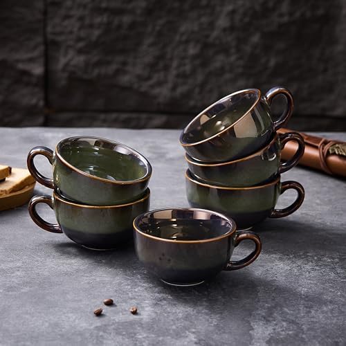 Coffeezone Set of 6 Vintage Design 12 oz Professional Barista Ceramic Latte Art Cappuccino Cups Set (Sea Grey * 6) - Image 3