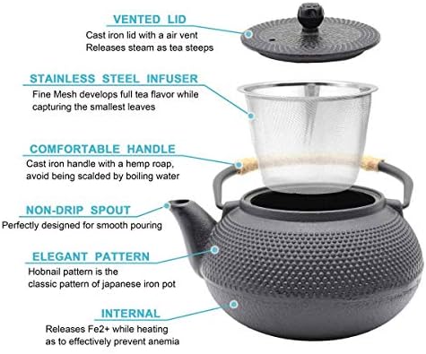 Large Cast Iron Teapot With Infuser For Varieties Of Loose Leaf Tea, Tea Bags, Black Tea Kettle Stovetop Safe 1200ml/41oz - Image 3