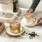 LETAOTAO Cappuccino Cups with Saucers, Coffee Mugs with Gold Trim Set of 4 - Image 4