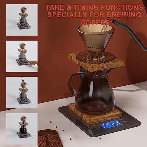 MEGAWISE High Precision 0.1g Coffee/Food Scale with Timer, Dual Power Supply, Waterproof Tempered Glass, 5 Weighing Modes, Professional Coffee Brewing Timer Kitchen - Image 7