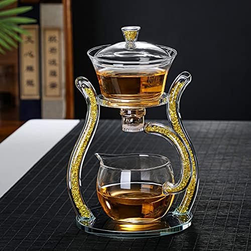 RORA Lazy Kungfu Glass Tea Set Semi Automatic Drip Rotating with Infuser Glass Teapot Set (6 cups) - Image 5
