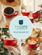 Teocera 16oz Large Coffee Mugs Set of 4 - Thick White Porcelain Cups for Cappuccino, Latte, Tea & Hot Chocolate - Dishwasher Safe Ceramic with Comfort Grip Handles (Red) - Image 4
