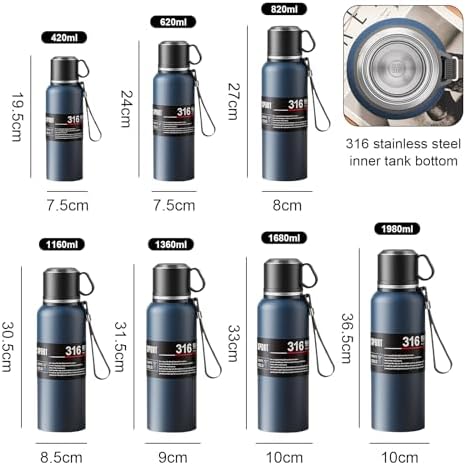 Stainless steel Vacuum Thermoses Bottle With Tea Infuser & Cup,Double Layer Insulated Coffee Bottles for Hot and Cold Drink Water Flask (Blue, 1980ML) - Image 2