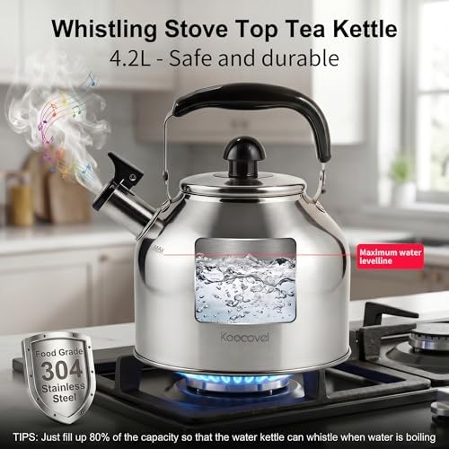 4.2 Quart Brushed Stainless Steel Whistling Tea Kettle for Stovetop - Image 6