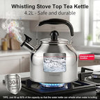 4.2 Quart Brushed Stainless Steel Whistling Tea Kettle for Stovetop - Image 6