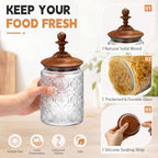 Suclain 6 Pack 24oz Glass Spice Jars with Dark Wood Lids Vintage Canisters with Begonia Pattern Airtight Food Storage Container for Home Kitchen Tea Coffee Spice Pantry Organization Decorations - Image 3