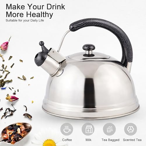 Creative Home 2.7 Qt 304 Stainless Steel Whistling Tea Kettle │ Polished Dome-Style Water Boiler with Heat-Resistant Cobra Handle and Loud Steam Signal │ Stylish Stove-Top Accessory and Gift - Image 2