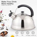 Creative Home 2.7 Qt 304 Stainless Steel Whistling Tea Kettle │ Polished Dome-Style Water Boiler with Heat-Resistant Cobra Handle and Loud Steam Signal │ Stylish Stove-Top Accessory and Gift - Image 2