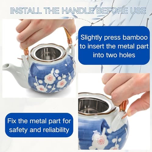 Japanese Tea Set, Ceramic Floral Tea Pot and 4 Pieces Cups - Image 4