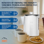 Toughty Yosemite Stovetop Coffee Percolator, 9 Cup, Silver - Image 6