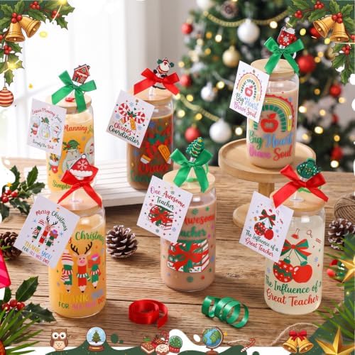 Vesici 6 Set Christmas Teacher Appreciation Gifts Glass Cups with Lid Straw - Image 2