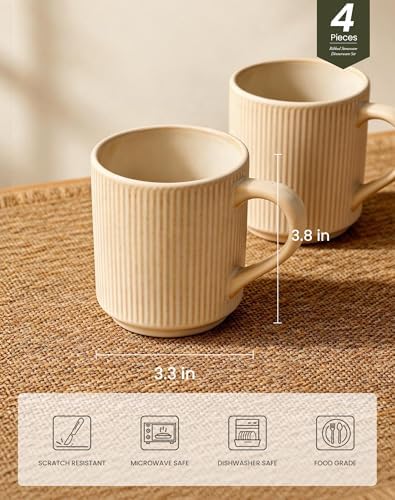 OTAGO Coffee Mugs for 4, 12 oz Mug Set, Unique Handcrafted Reactive Glaze Porcelain Coffee Mugs with Handles, Matte Ceramic Cups for Coffee, Tea, Cocoa & Milk, Yellow - Image 3